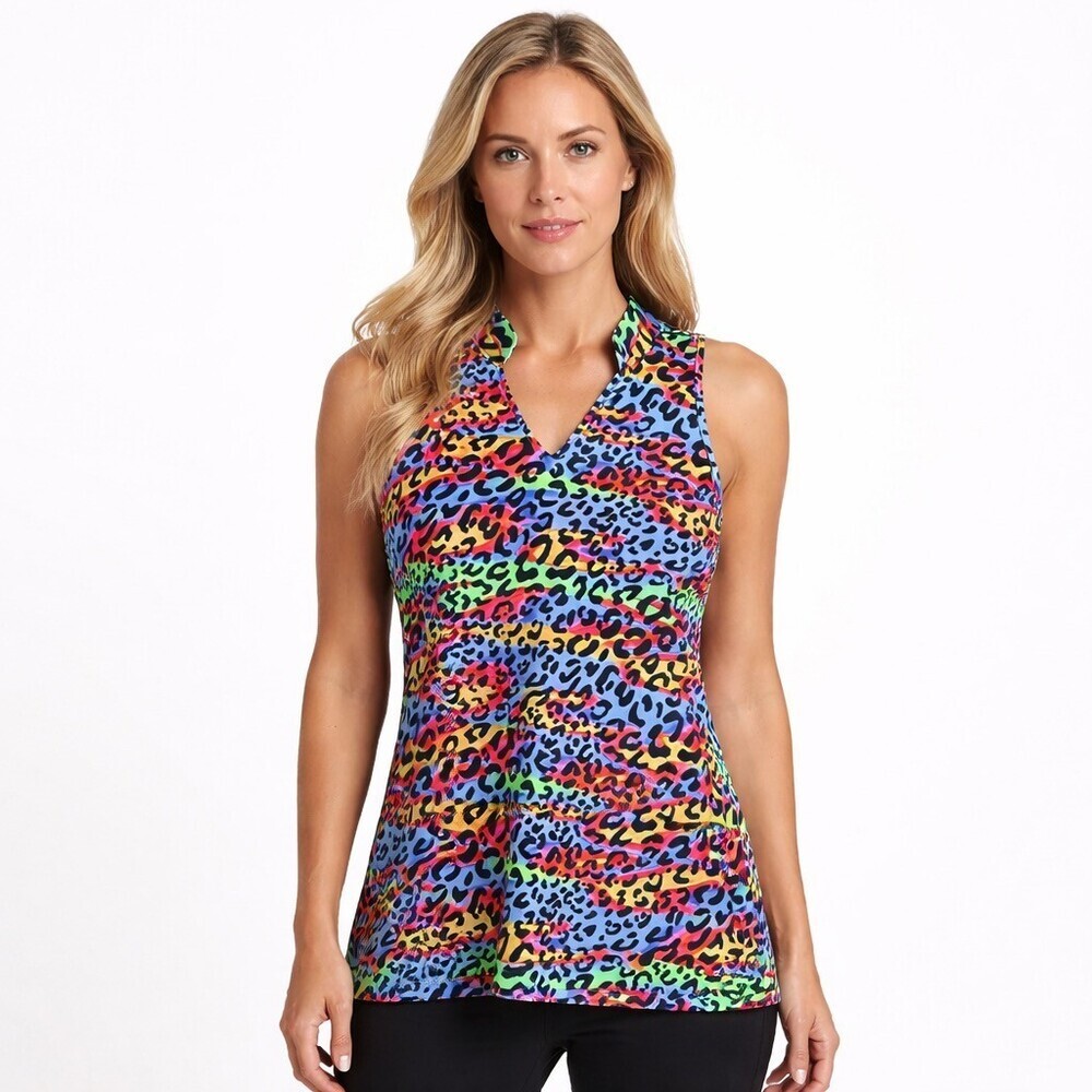 Tzu Tzu Tabitha Top Party Cat animal Print Golf Pickleball Tennis sleevless Med